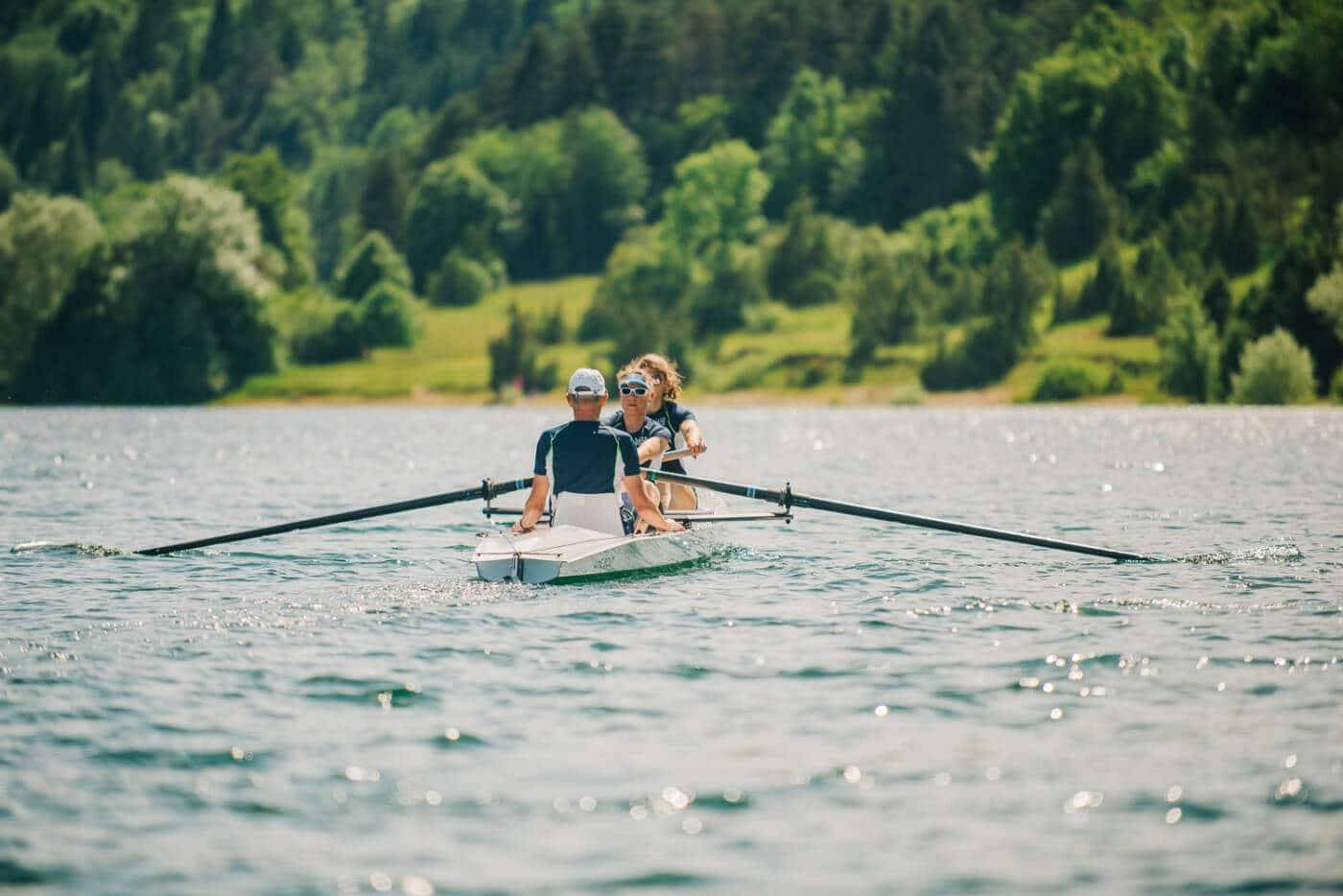 Litetrio, triple rowing boat in sweep setup