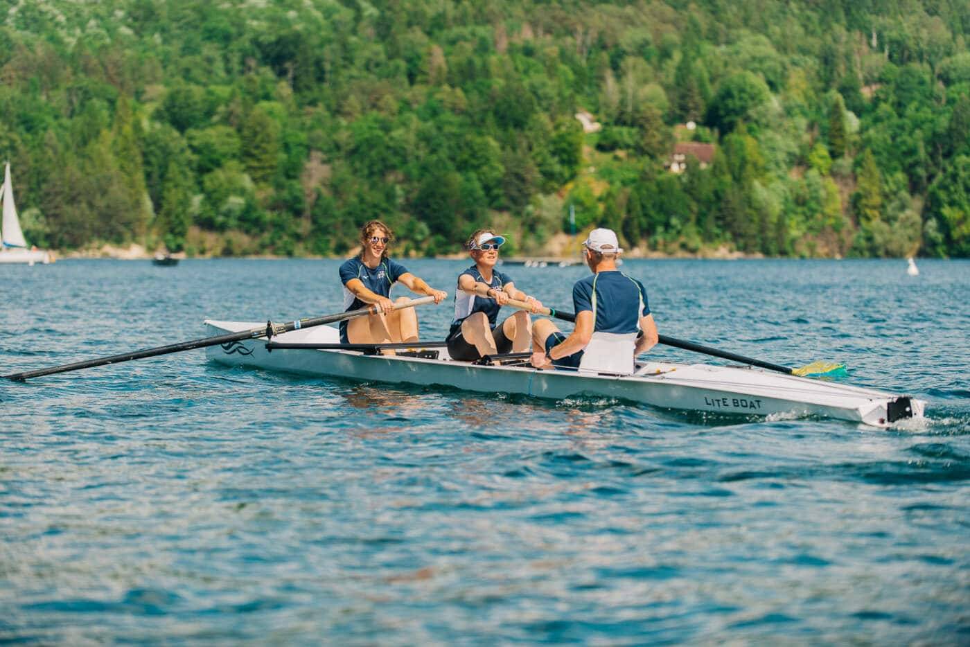 Litetrio, triple rowing boat in sweep setup